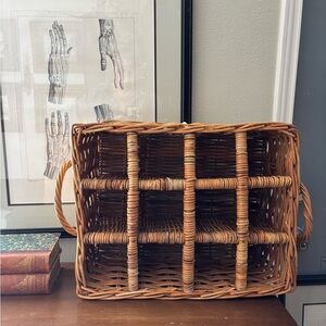 Vintage French Rattan Wine Holder with 12 Slots
